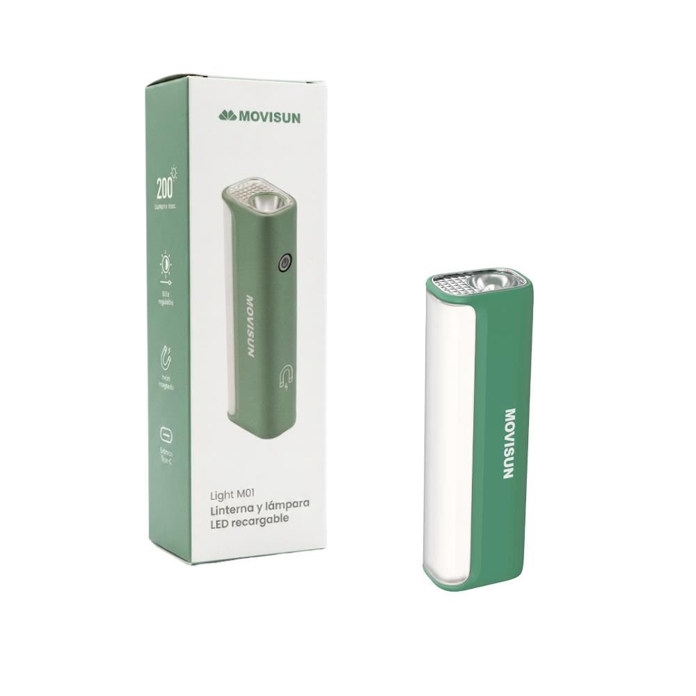 Linterna y Lampara LED Recargable con Base Magnetica Luz Regulable USB Tipo C MOVISUN Light M01 Verde